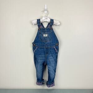 OshKosh B'gosh Floral Cuff Blue Jean Overalls 24 Months